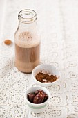 Homemade almond milk sweetened with cocoa and dates