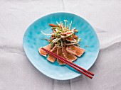 Flash-fried salmon with vegetables (Asia)