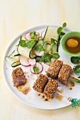 Marinierte Thunfischspiesse mit Gurken-Radieschen-Salat