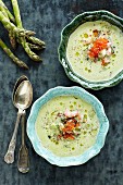 Asparagus soup with prawns and chum salmon caviar