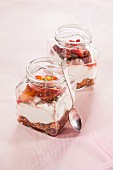 Marinated cheese and nectarines in a jar