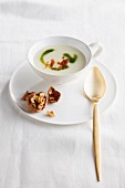 Vichyssoise soup with walnuts and peppers