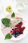 Mixed berries and cake server on plate