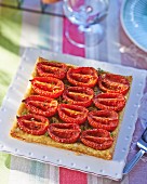 Tomato puff pastry tart with thyme
