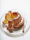 An almond Bundt cake with raisins