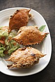 Stuffed soft-shell crabs with salad