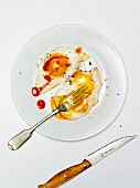 Fried egg with ketchup (seen from above)
