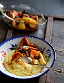 Sweet corn semolina with braised dried fruits