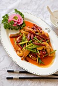 Prawns with vegetables and chilli peppers (Chengdu, Sichuan, China)