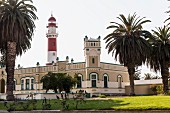 The district court with the lighthouse behind in Swakopmund, Namibia, Africa