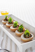 Devilled eggs with minced turkey and basil (Turkey)
