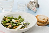 Warm salad of broad beans and courgettes