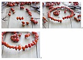 Crafting a wreath of rosehips