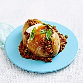 Baked potato with curried vegetables and lentils