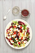 Radicchio and chicory salad with Camembert, apples, grapes and cranberry vinaigrette