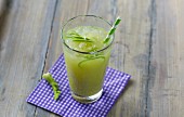 A green vegetable drink made with celery, fennel, rocket and cucumber
