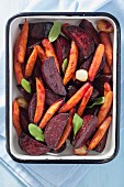 Oven-roasted beetroot and carrots with sage and garlic