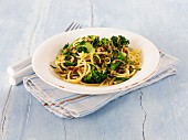 Linguine with broccoli, lemons and walnuts