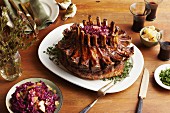 Roast crown of pork with apple red cabbage