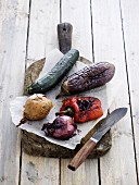 Grilled vegetables on a chopping board
