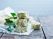 Cubes of ciabatta bread with herbs