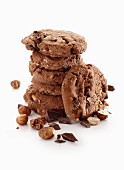 A stack of chocolate and hazelnut cookies