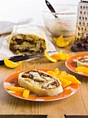 Marzipan roulade with oranges