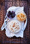 Rice pudding with apple and blackberry compote