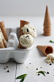 Mint chocolate chip ice cream cones