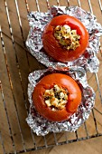 Stuffed grilled tomatoes with feta cheese