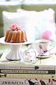 A mini Bundt cake and a cup of tea