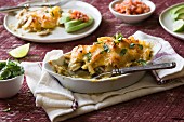 Gratinated enchiladas with chicken and cheese