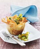 Filo pastry with pickled pearl onions