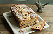 Pear loaf cake with candied ginger and chocolate