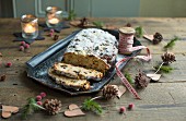 Quark stollen with icing sugar for Christmas