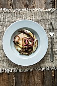 Braised radicchio with onions and bean purée