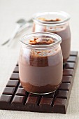 Jars of chocolate pudding