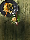 Root vegetable and barley risotto with vegetable crisps