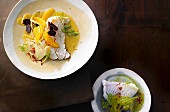 Cod with a orange and fennel salad and cod in an orange and fennel broth