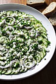 Courgette carpaccio with herbs, onions and feta cheese