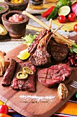 A grill platter with beef and lamb