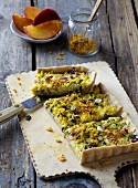 An autumnal pistachio cake with onions