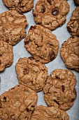 Chocolate chip pecan nut cookies (seen from above)