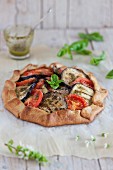 Tomato and aubergine galette with basil
