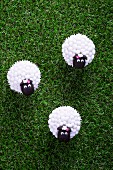 Easter lamb cupcakes on a grass surface