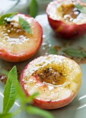 Roasted peaches with ground almonds and verbena