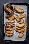 Almond biscotti on a baking tray