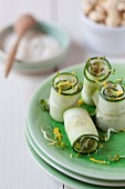 Cucumber rolls with bean sprouts and lemon zest