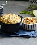 Potato souffle with crabs served with coleslaw