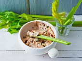 Tomato and basil dip with celery